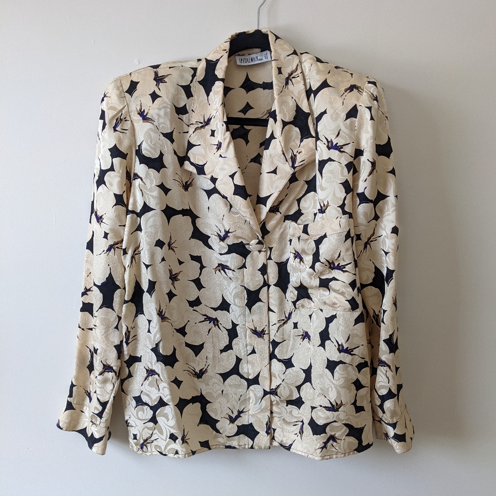 VINTAGE SILK FLORAL BUTTON FRONT BLOUSE